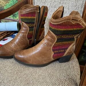 Born Brown and Colorful Patterned Ankle Boots